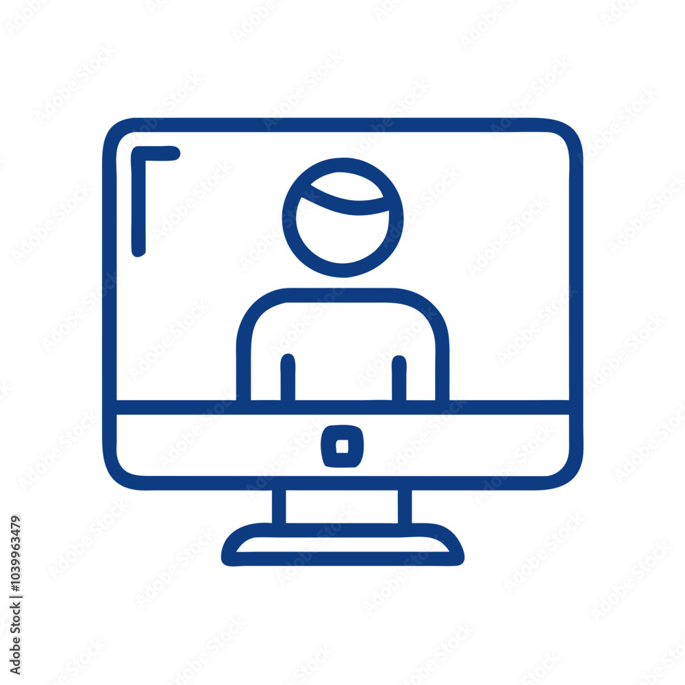 Poster blue vector virtual classroom icon with online learning setup