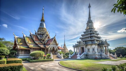 Fototapeta premium Explore Asia Travel with Stunning Photographic Views of Thailand's Ancient Pagodas and Temples