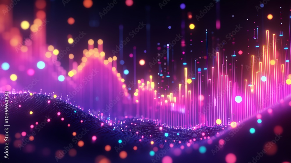 Aufkleber abstract digital landscape with glowing lines and particles, creating a futuristic and vibrant scene