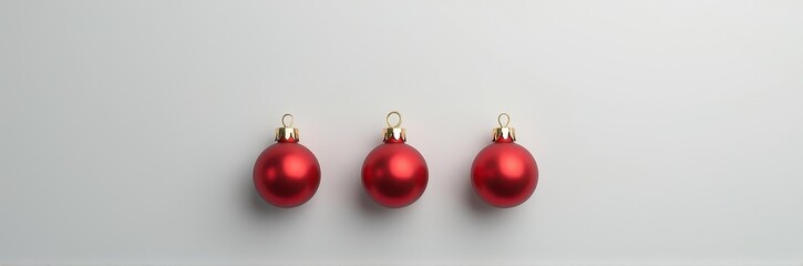 Minimalist Red and Gold Christmas Ornaments on Soft Grey Background