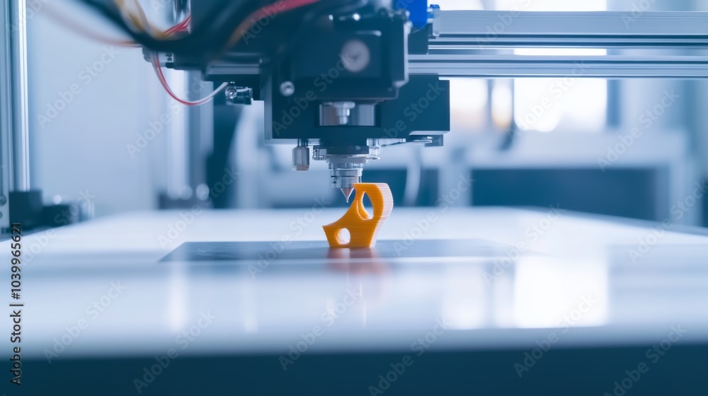Poster A precision 3D printer in action with a detailed model being printed, clean and minimal setup, Innovative style