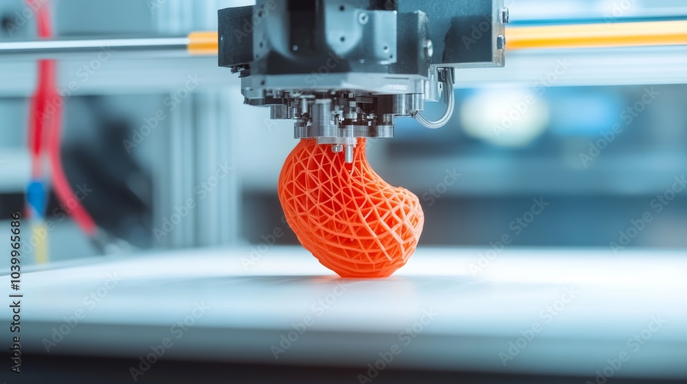 Poster A precision 3D printer in action with a detailed model being printed, clean and minimal setup, Innovative style