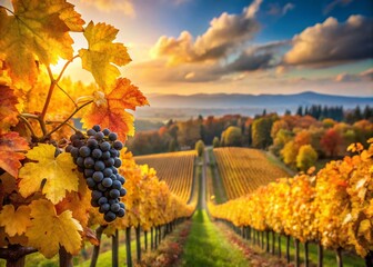 Naklejka premium Fall Vineyard Harvest with Colorful Grapes and Nature's Bounty in Autumn Landscape