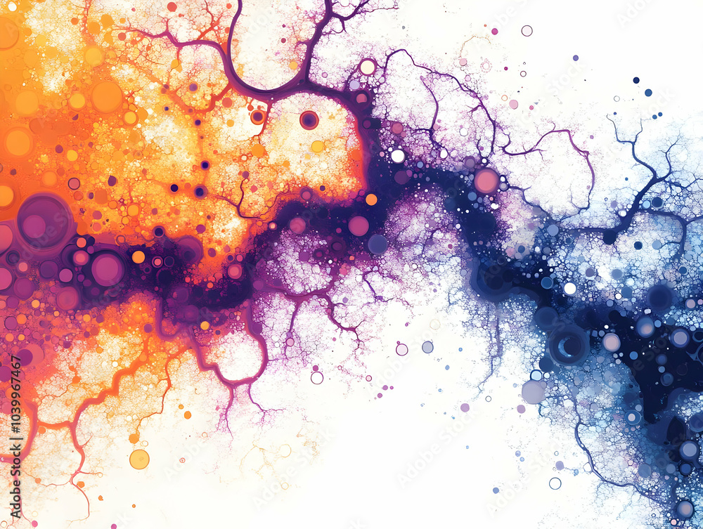 Poster flat fractal market ecosystem concept: close-up of evolving fractal pattern branching into market se