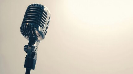 classic vintage microphone depicted in a stylish design, placed against a clean white background, exuding a sense of nostalgia and elegance