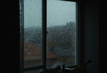 Fototapeta premium Rain-Drenched Window with Blurred View of Outdoors