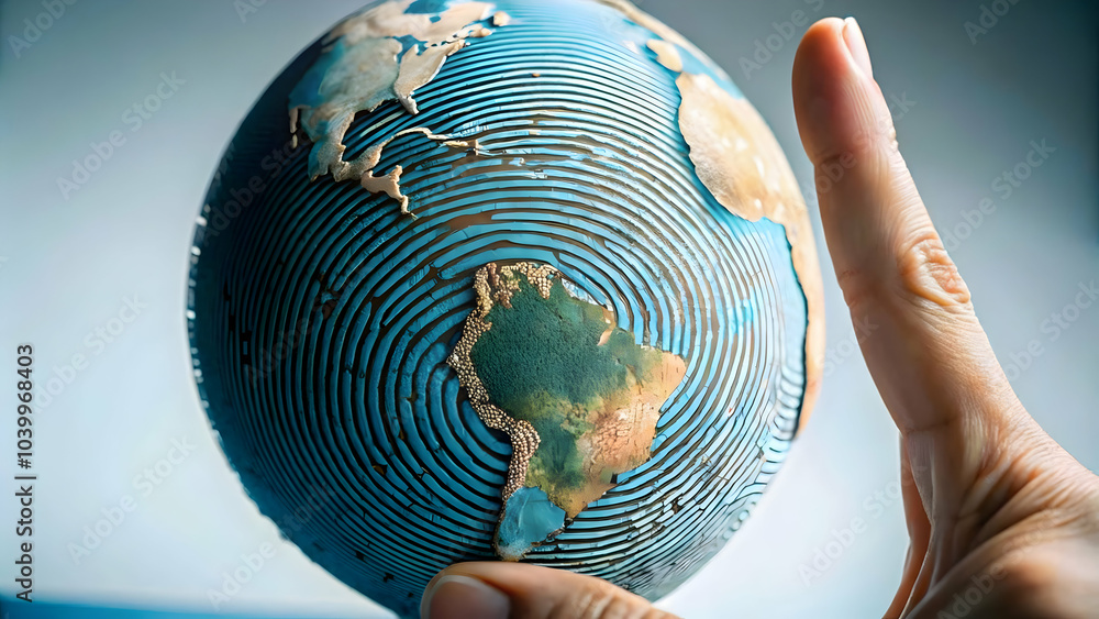 Poster digital fingerprint globe concept image plain background unique identities global data network symbo