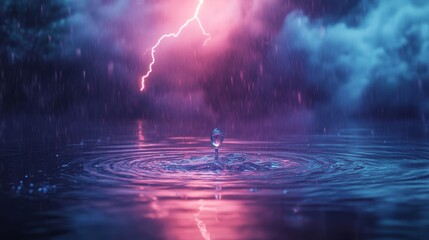 Raindrop Falling into Calm Pond Creating Ripples