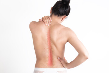 Naklejka premium person from back showing their spine, body health, rehabilitation, scoliosis