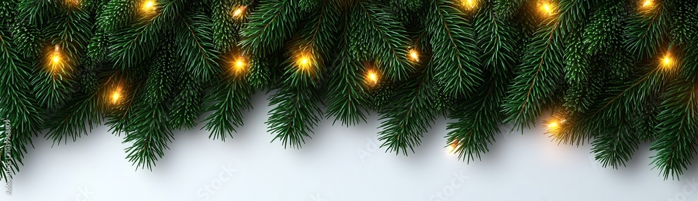 Poster light garland and coniferous branches balanced on a transparent background with a seamless decorativ