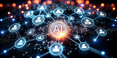 Soft Abstract Digital Lines Customer Support AI Icons Interconnectedness Bokeh Background Concept Ample Copy Space Photo Stock Image