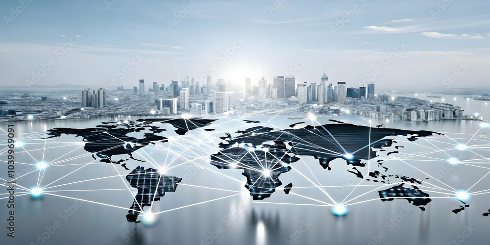 Poster plain grey background with abstract network lines intersecting for smart cities concept - ideal copy