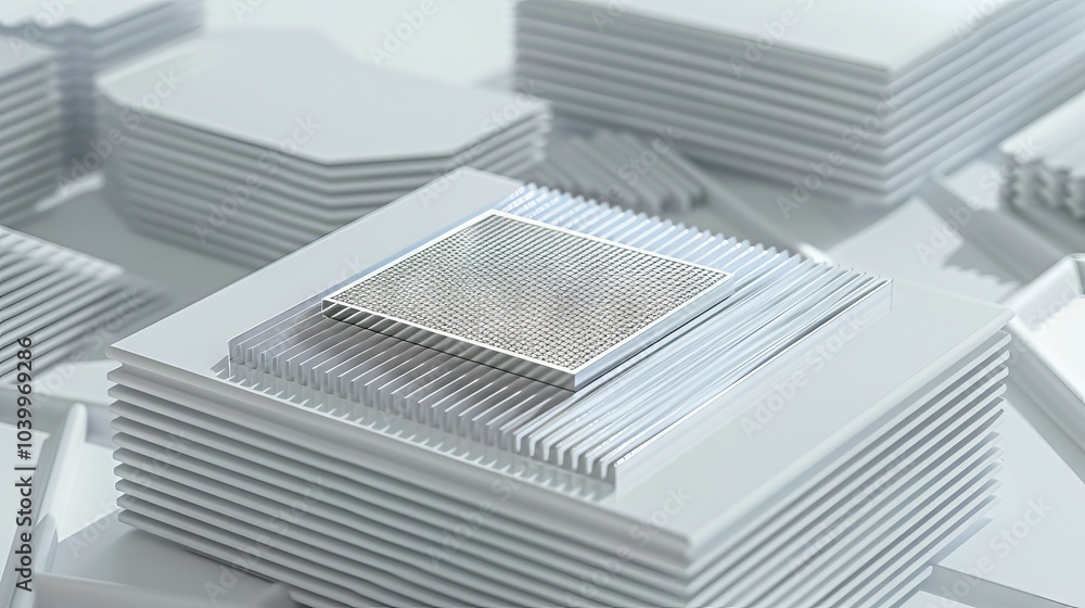 Aufkleber stacked silver chip. abstract image of a silver chip placed on a stack of layered rectangles, symbol