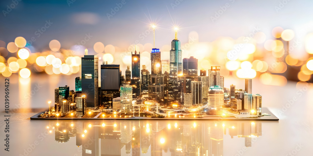 Poster abstract circuit board city skyline over soft bokeh lights - technology foundation of smart cities d