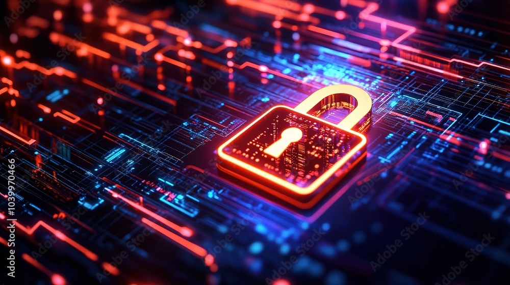 Poster digital security concept with lock and technology background