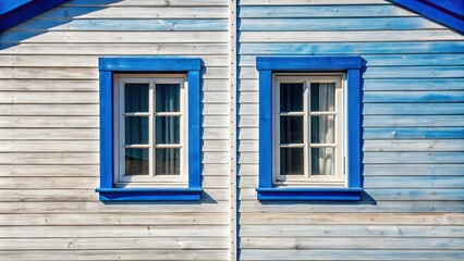 Fototapeta premium Close-Up White and Blue Wooden Building with Windows