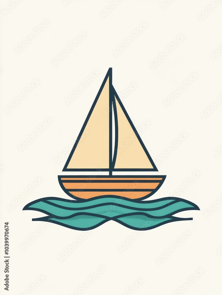 Poster a stylish sailboat sails smoothly over gentle waves, embodying a sense of tranquility and simplicity