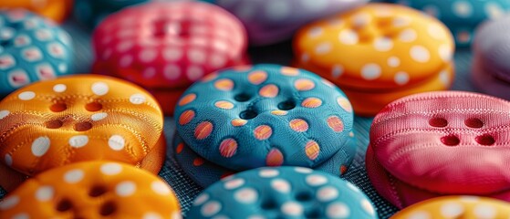 Colorful Polka Dot Buttons on Fabric Background