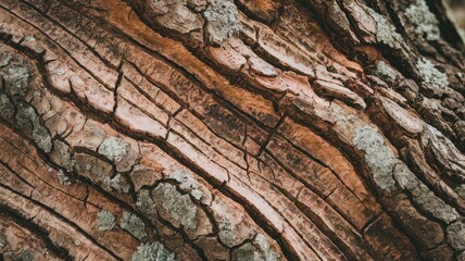  4K Ultra HD Macro of Textured Tree Bark with Moss and Lichen