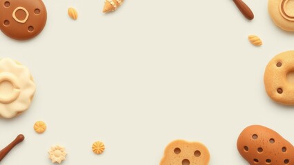 Obraz premium Assortment of sweet treats border a white background.