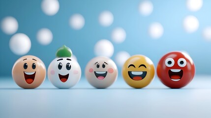 Vibrant 3D illustrated emoji icons and symbols in bold minimalist design  Visually striking digital communication icons for social media web interfaces mobile apps and digital marketing