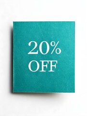 White '20% OFF' Text on a Emerald Square Paper Note. White Background 