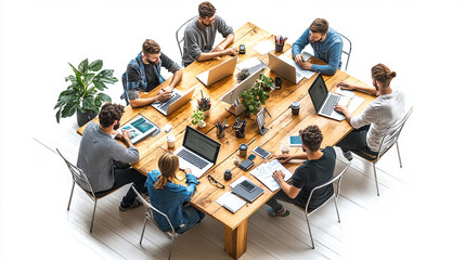 Isometric vector illustration isolated on flat design background, set of people in business clothes and objects of office and financial spheres, business world or working people.