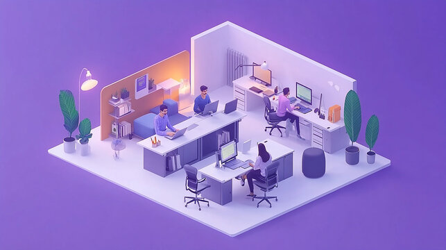 Isometric vector illustration isolated on flat design background, set of people in business clothes and objects of office and financial spheres, business world or working people.