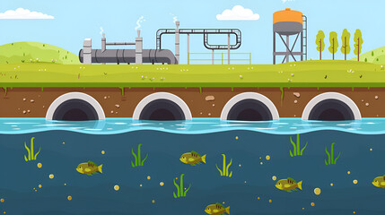Ecological Sustainable Energy Supply Background  ,Water system pump house from groundwater infographic