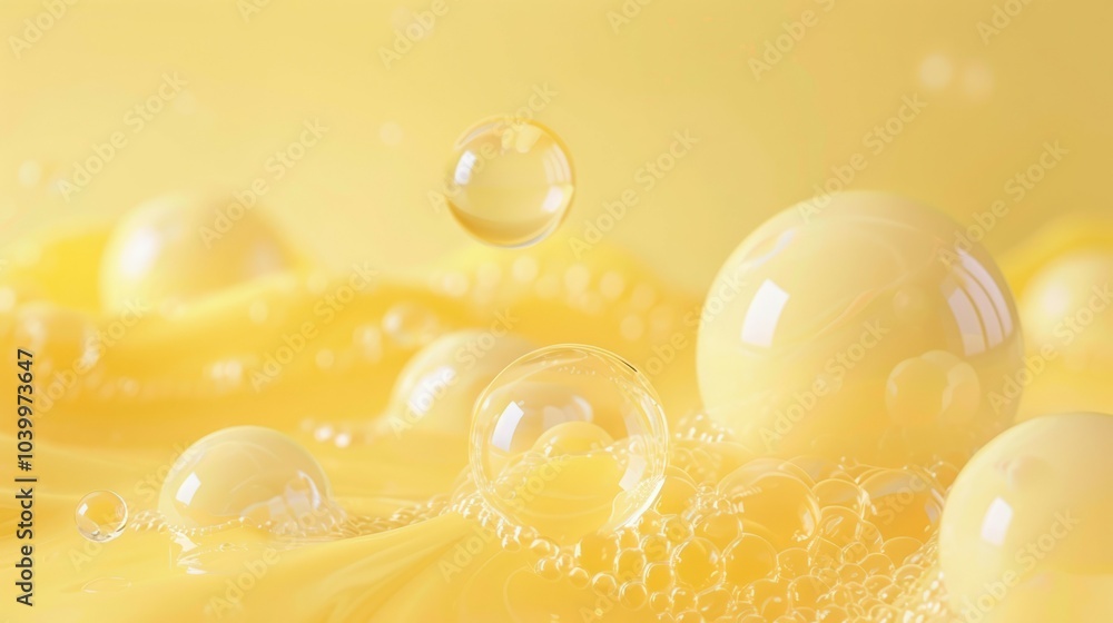 Poster yellow bubbles abstract background. abstract image of yellow bubbles floating on a liquid surface. t