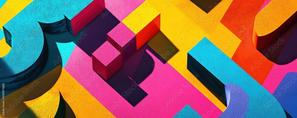 Poster colorful 3d letters in bold hues creating a vibrant and dynamic abstract pattern, perfect for artist