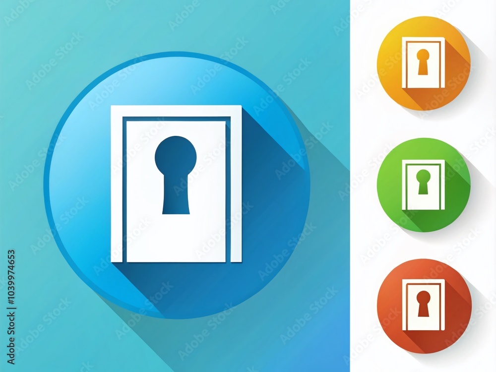 Poster flat style entrance icon with long shadow on colorful backgrounds for login and registration concept