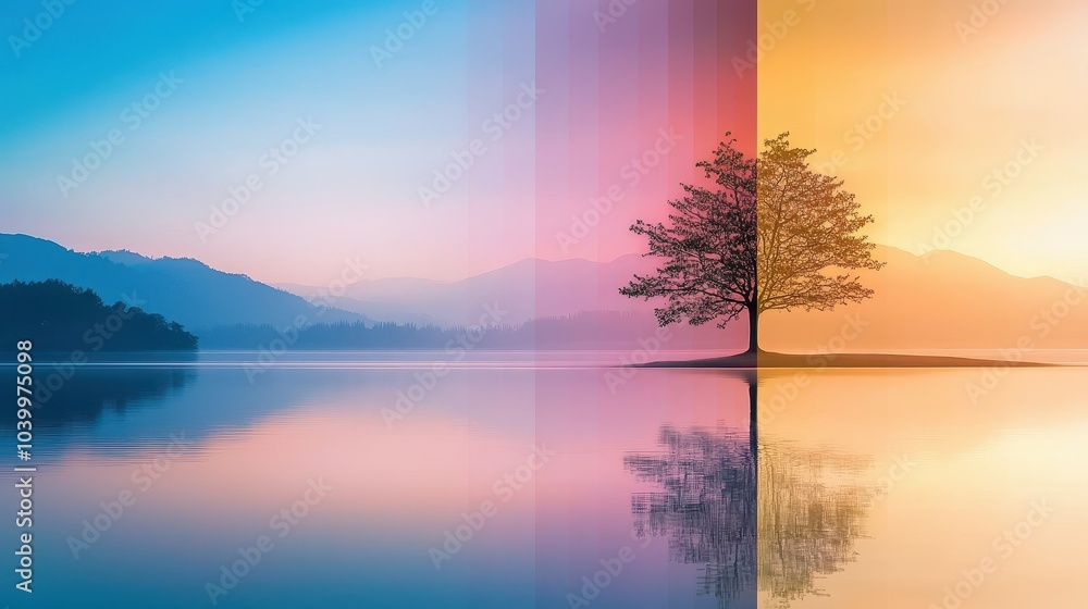 Poster ai recognizing colors in a sunset image, extracting and analyzing the gradient hues