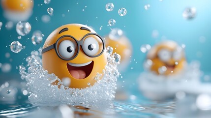 Sleek and modern 3D digital featuring abstract emoji inspired symbols and geometric shapes floating and moving in a minimalist contemporary visual design