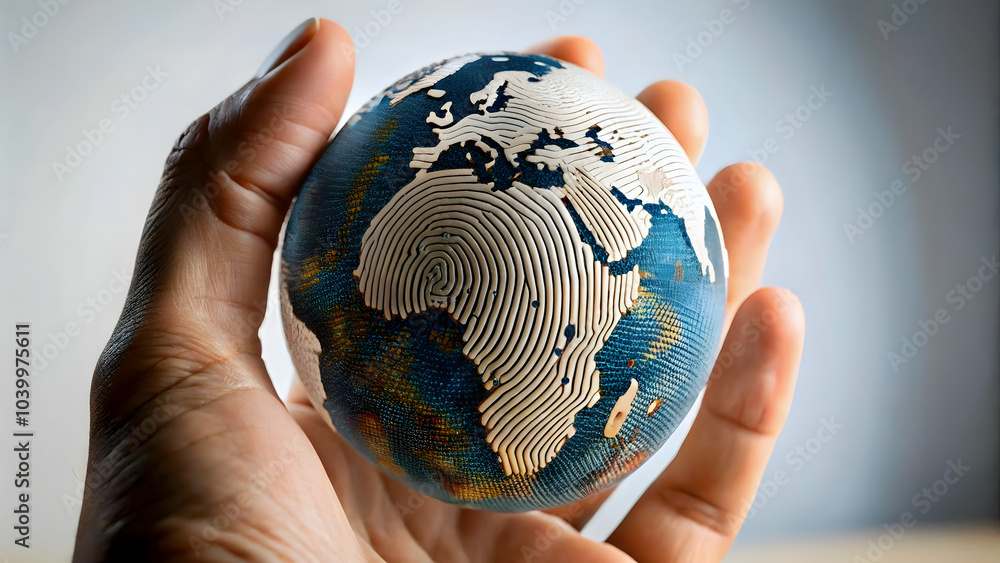 Poster digital fingerprint globe concept image unique identities global data network plain background ample