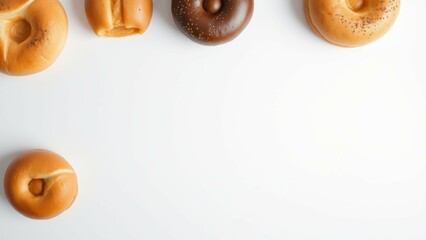 A variety of bagels on a white background