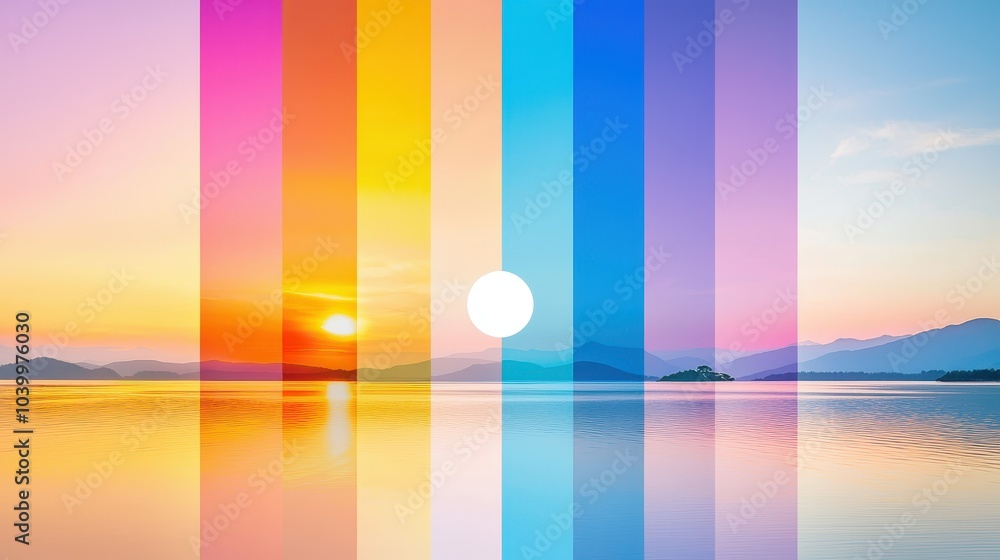 Poster ai recognizing colors in a sunset image, extracting and analyzing the gradient hues