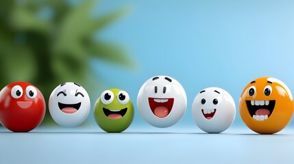 Collection of 3D rendered minimalist emoji icons and vibrant flat visual symbols in a modern abstract style suitable for use in digital user interfaces applications and web designs