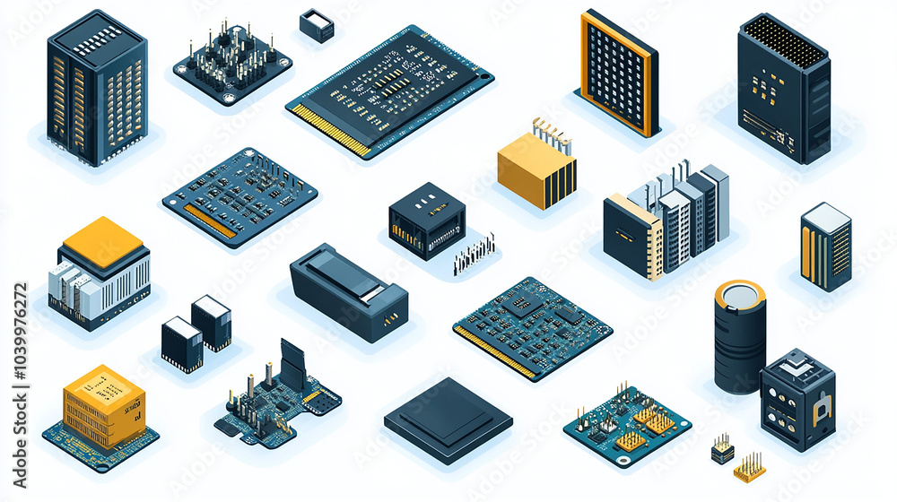 Aufkleber set abstract ai chip hologram on circuit board tech. artificial intelligence isometric 3d logo with 