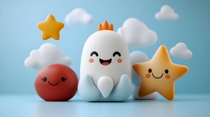 Fototapeta premium A collection of minimalist emoji icons featuring clean and stylized symbols in a modern 3D grid layout The design showcases a visually appealing and contemporary aesthetic with a focus on simplicity
