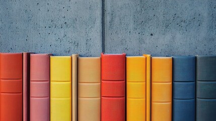 Vibrant Colorful Book Spines on Concrete Background