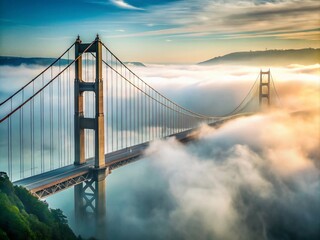 Fototapeta premium Foggy Bridge Landscape - Majestic Structure Disappearing into Misty Envelopment for Serene Nature Photography