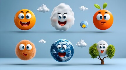Energetic 3D Emoji Icon Set with Abstract Shapes and Vibrant Motions  Creative digital art graphics of expressive symbols in dynamic colorful design for user interface technology