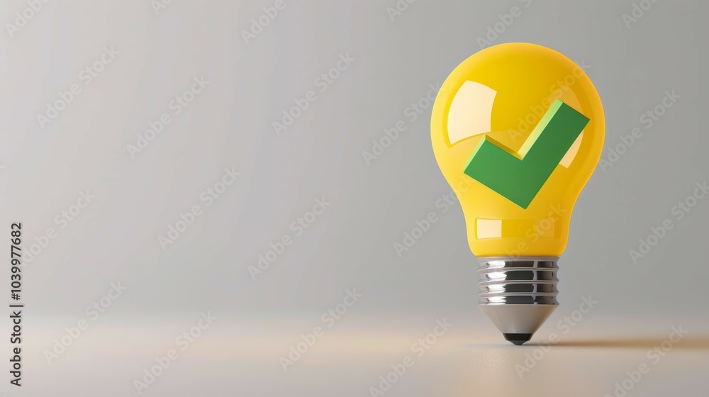 Poster lightbulb with checkmark. a yellow lightbulb with a green checkmark inside, symbolizing a great idea