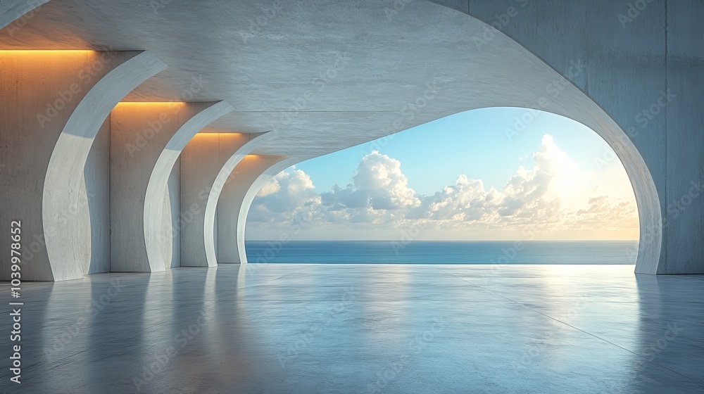 Poster 3d render of abstract futuristic architecture on an empty concrete floor. scene for presentation of 