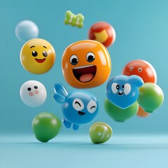 Obraz premium Vibrant and imaginative 3D featuring a playful arrangement of colorful emoji icons and symbols floating in a dynamic visually striking layout