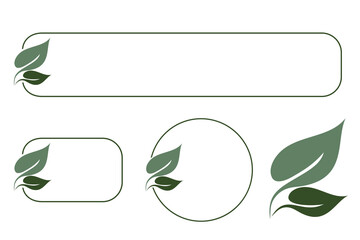 Elegant frames for text with green leaves. Vector illustration