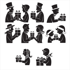 set of vector Gift-Giving silhouette