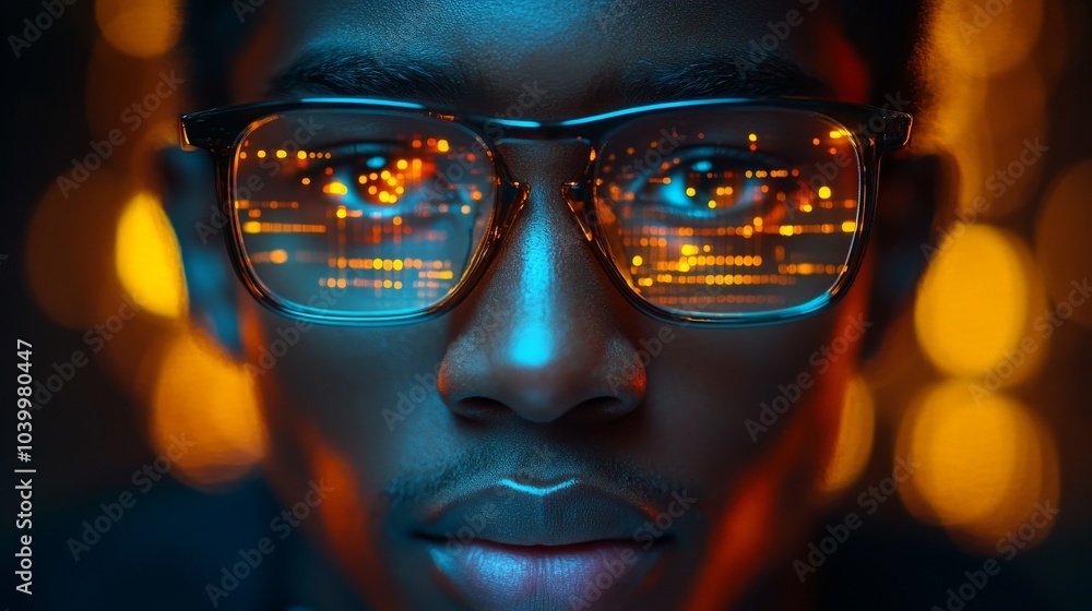 Poster a businessman points to a global communication data graph, or an infographic on networking. an afric