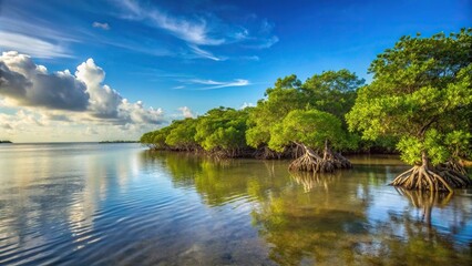 Fototapeta premium Coastal mangroves preventing wave erosion